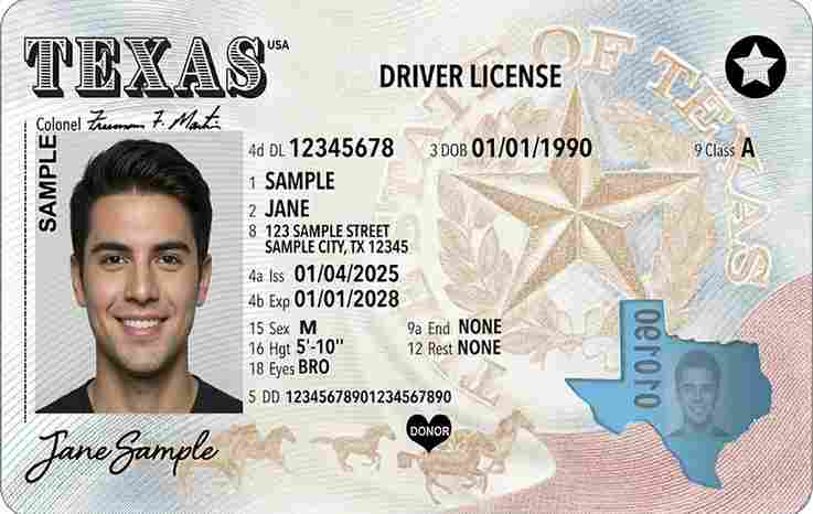 Sample Texas CDL license card