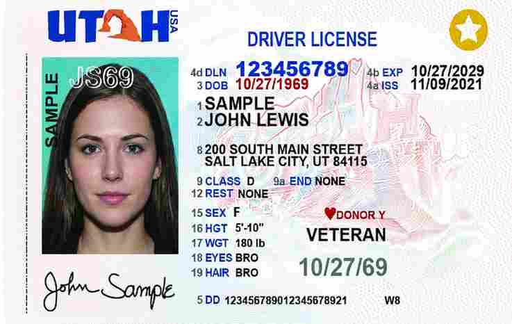 Sample Utah driver license card