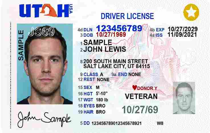 Sample Utah CDL license card