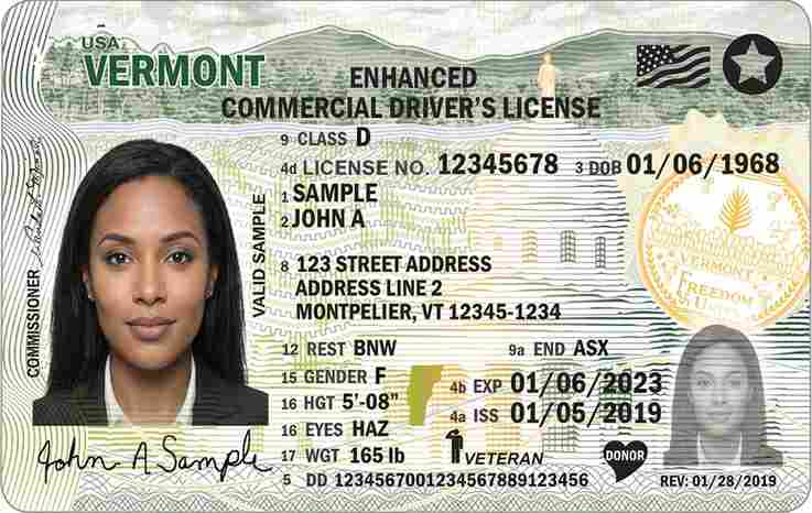 Sample Vermont driver license card