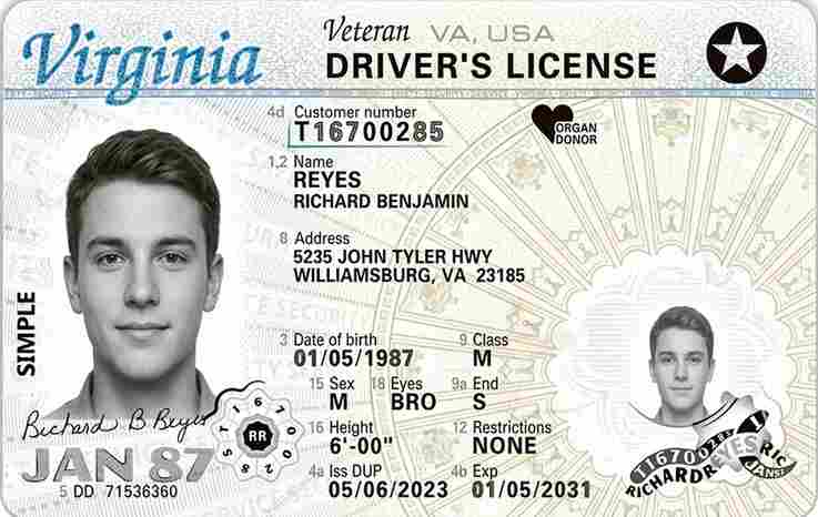 Sample Virginia motorcycle license card