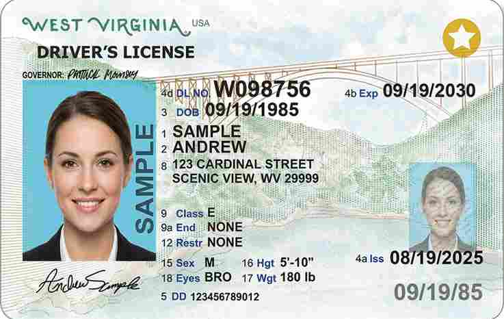 Sample West Virginia driver license card