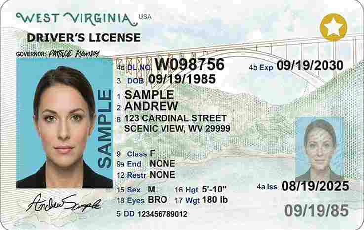 Sample West Virginia motorcycle license card