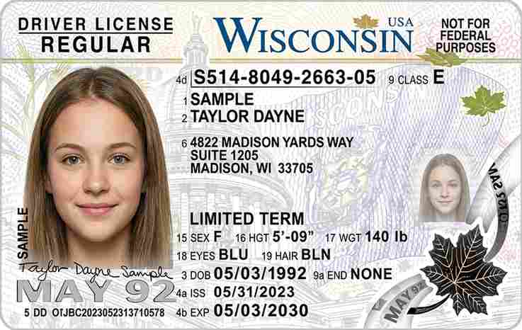 Sample Wisconsin driver license card